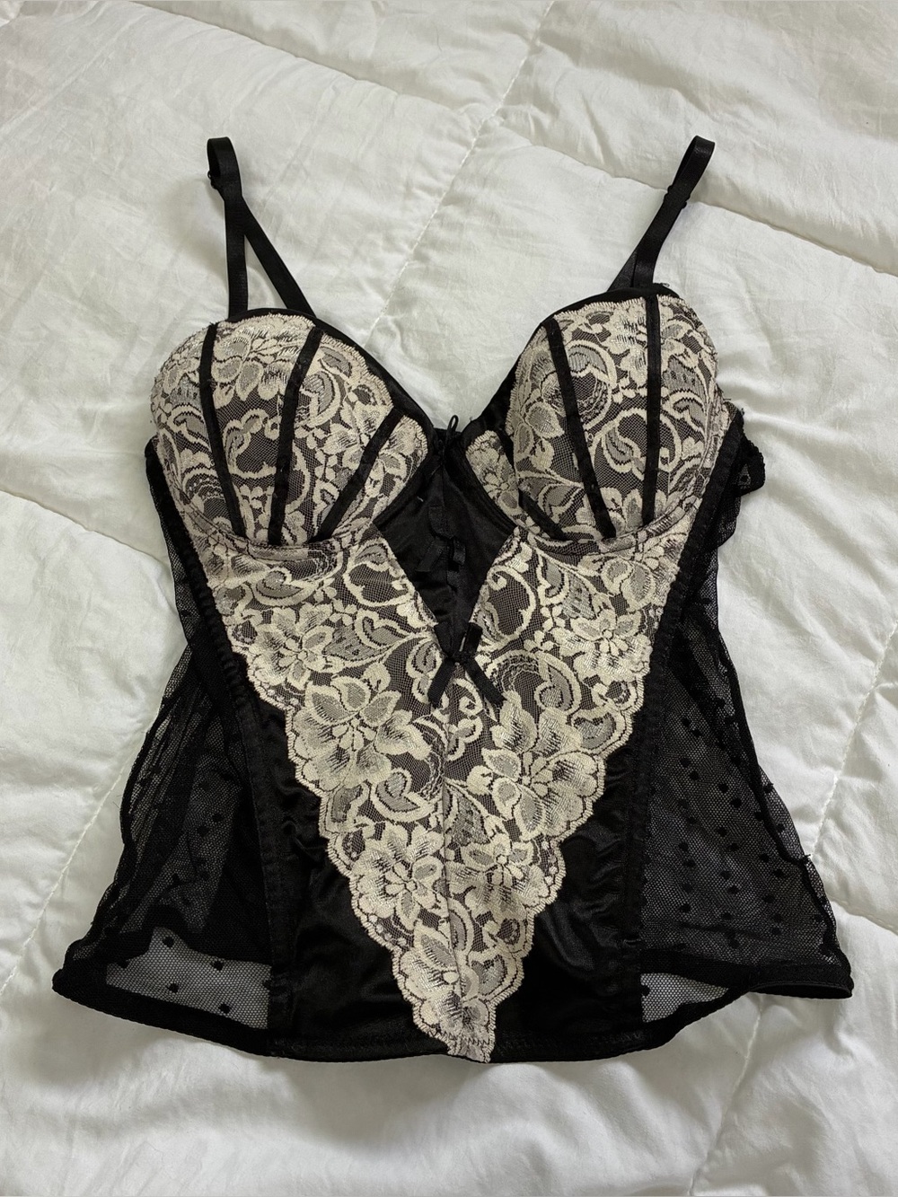 Charlotte Russe Intimates Black Lace Dot Corset